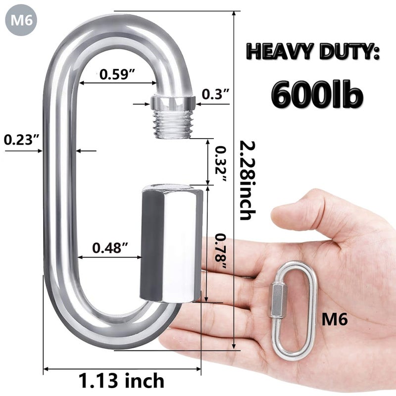 Lsqurel Quick Link, Lsqurel 304 Stainless Steel D Shape Locking Carabiner Heavy Duty Repair Link Pets Keychain for Outdoor Traveling Equipment M4 M6 M8 Capacity 200lb 600lb 1200lb (M6 15Pack) - Image 2